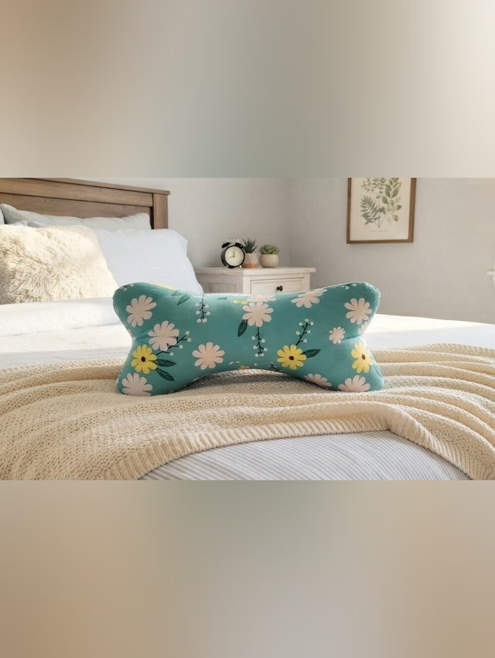 Floral Bone-Shaped Neck Pillow - Teal
